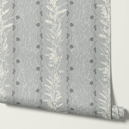 Aubree Silver Hedgerow Gray Glass Wallpaper