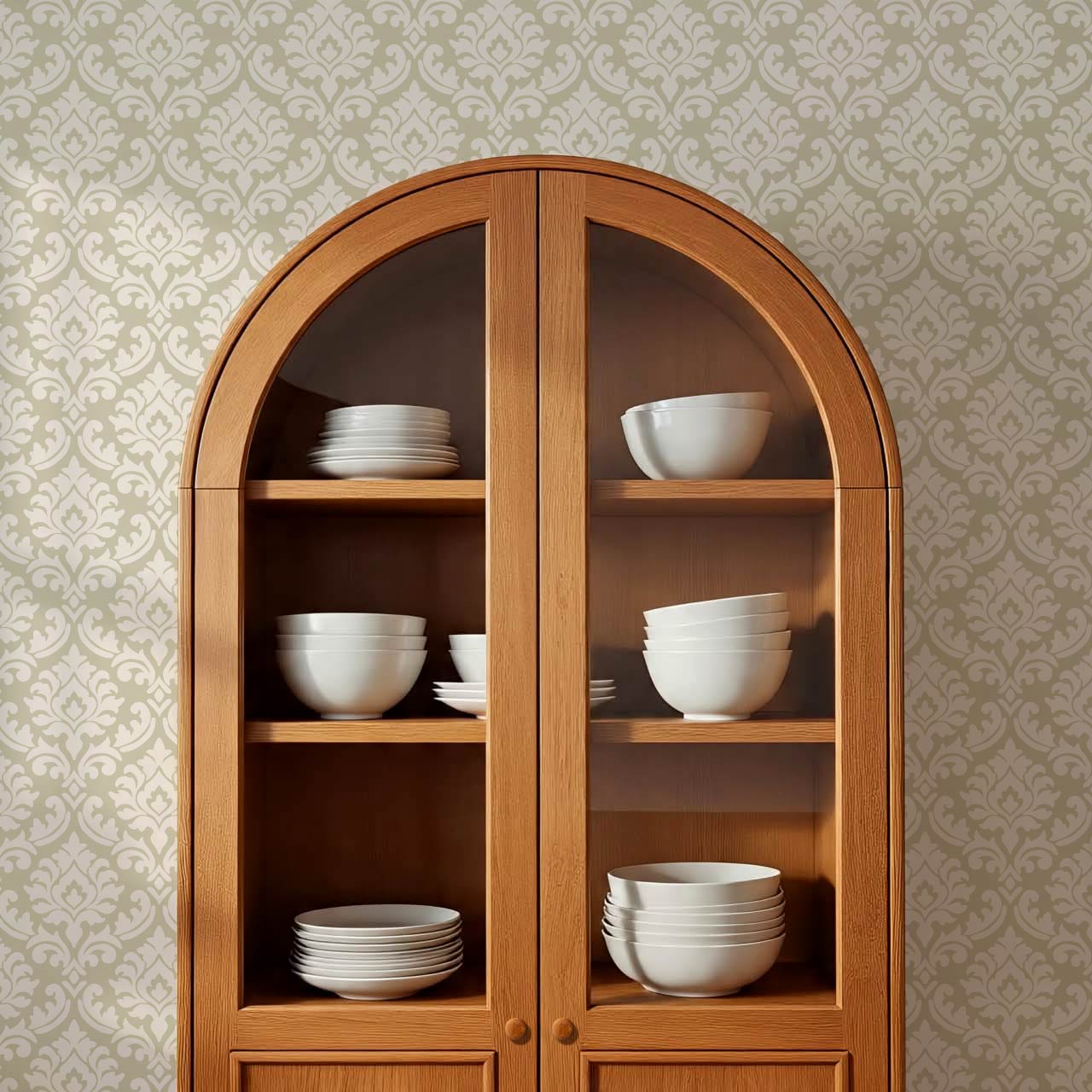 Aubrey Damask Olive Wallpaper