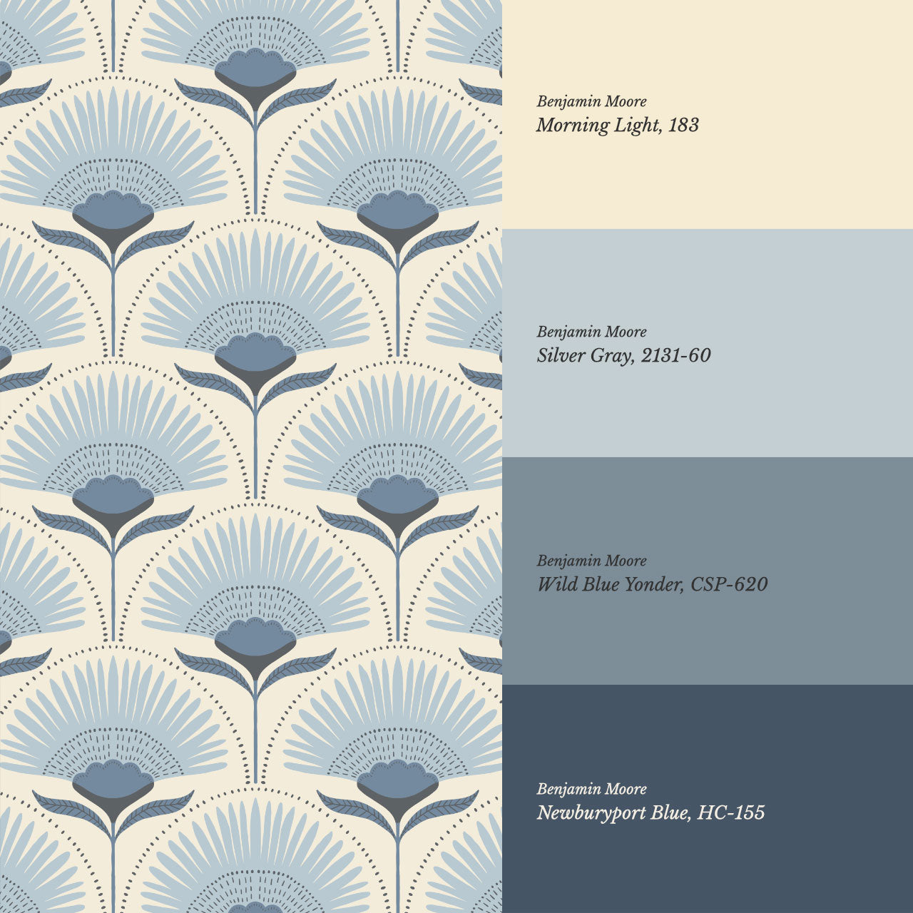 Audrey Palm Floral French Blue Wallpaper