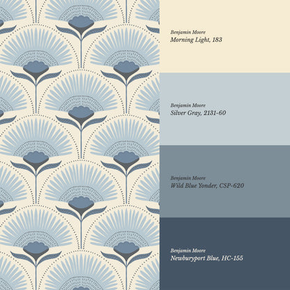 Audrey Palm Floral French Blue Wallpaper