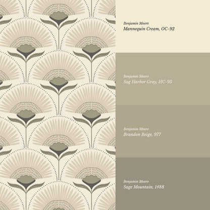 Audrey Palm Floral Sage Cream Wallpaper