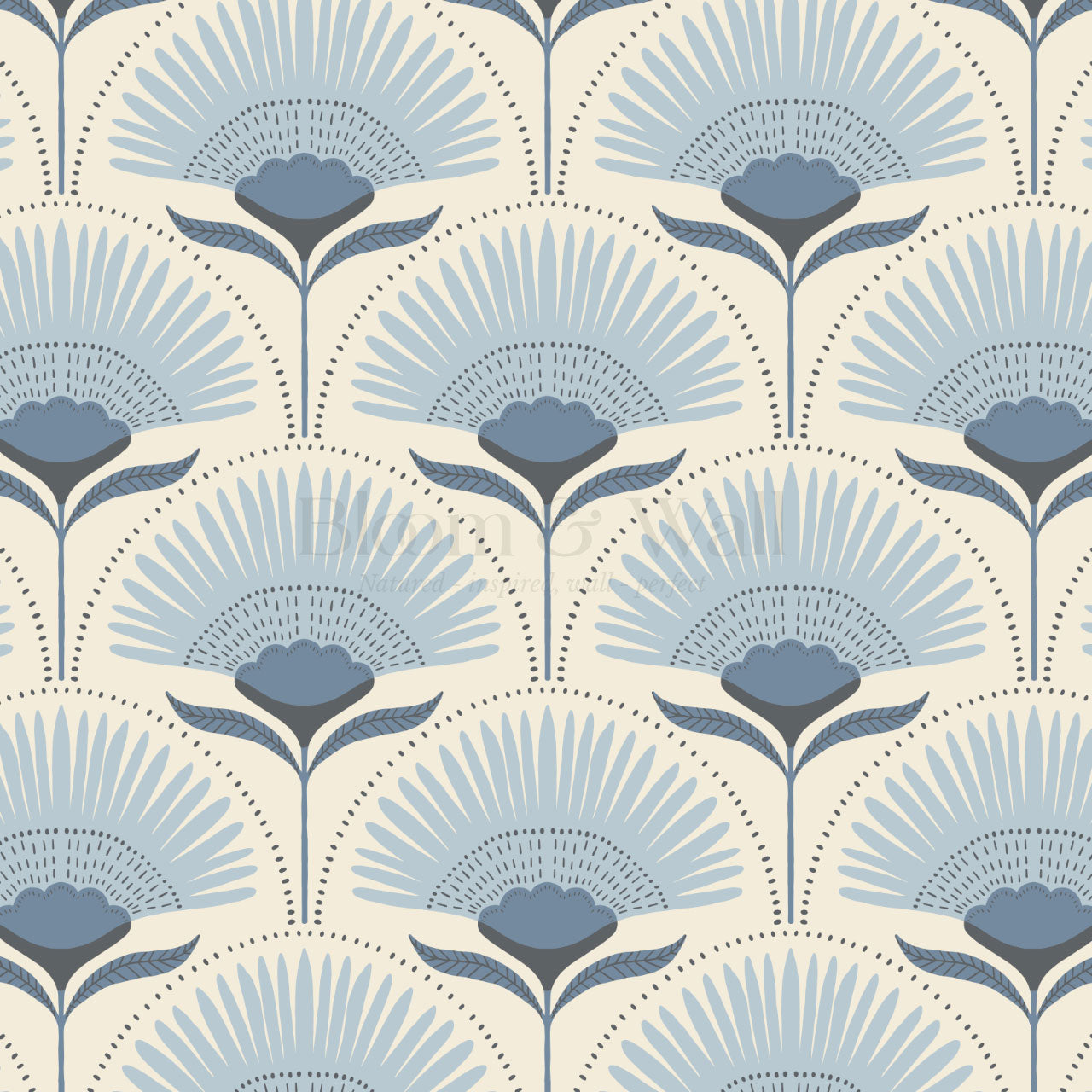 Audrey Palm Floral French Blue Wallpaper