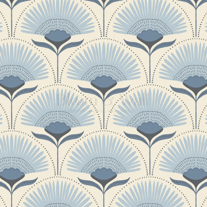 Audrey Palm Floral French Blue Wallpaper