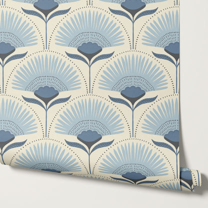 Audrey Palm Floral French Blue Wallpaper