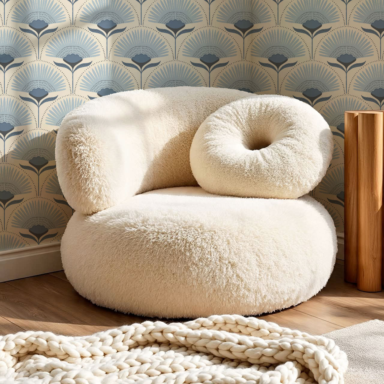 Audrey Palm Floral French Blue Wallpaper