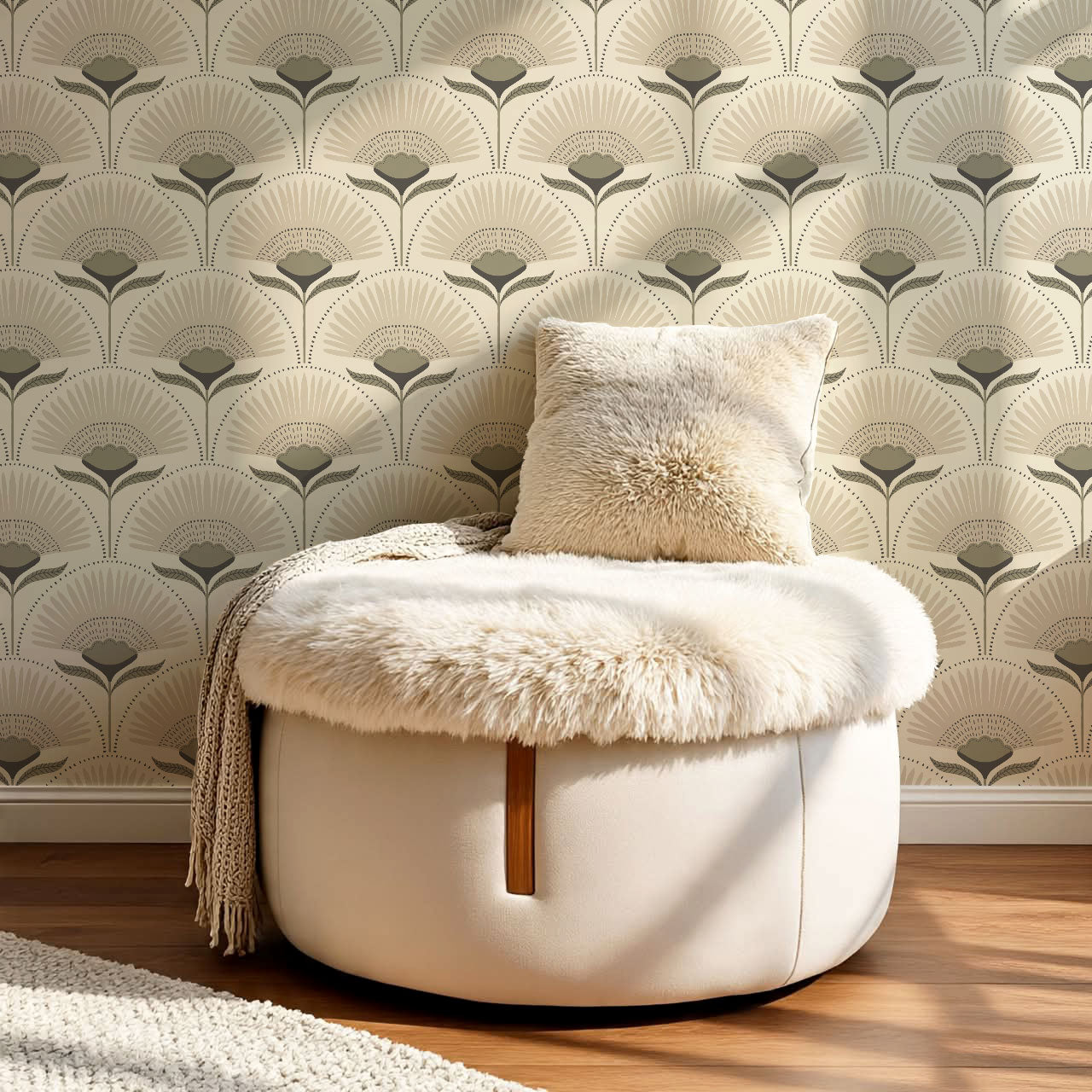 Audrey Palm Floral Sage Cream Wallpaper