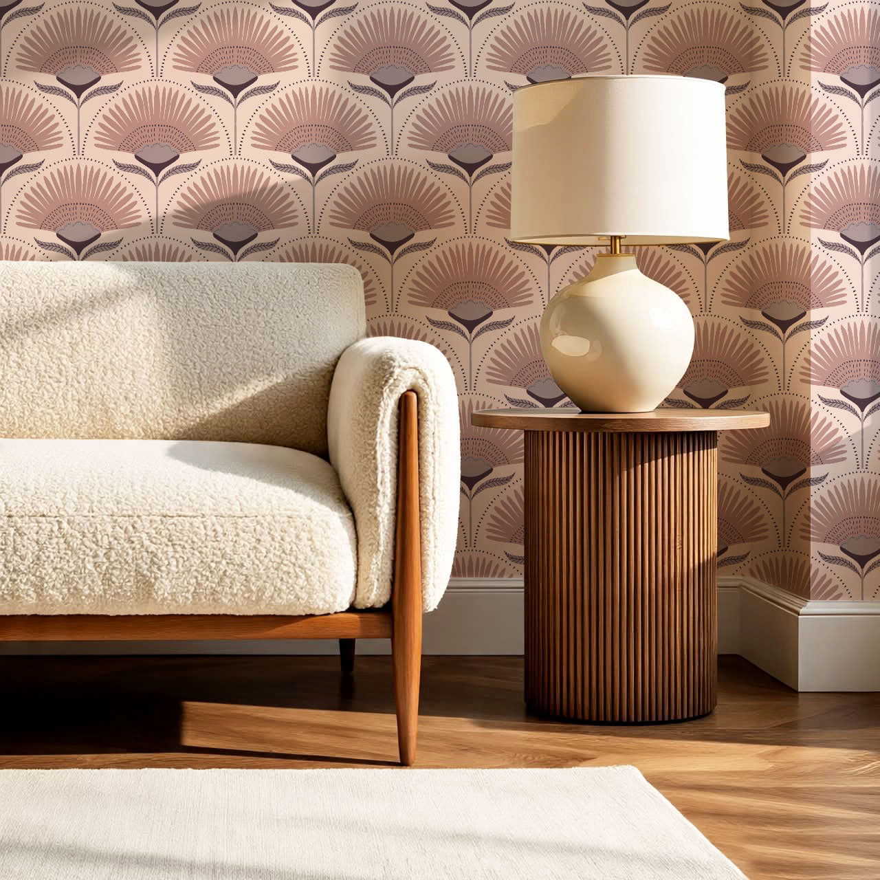 Audrey Palm Floral Rose Dust Wallpaper