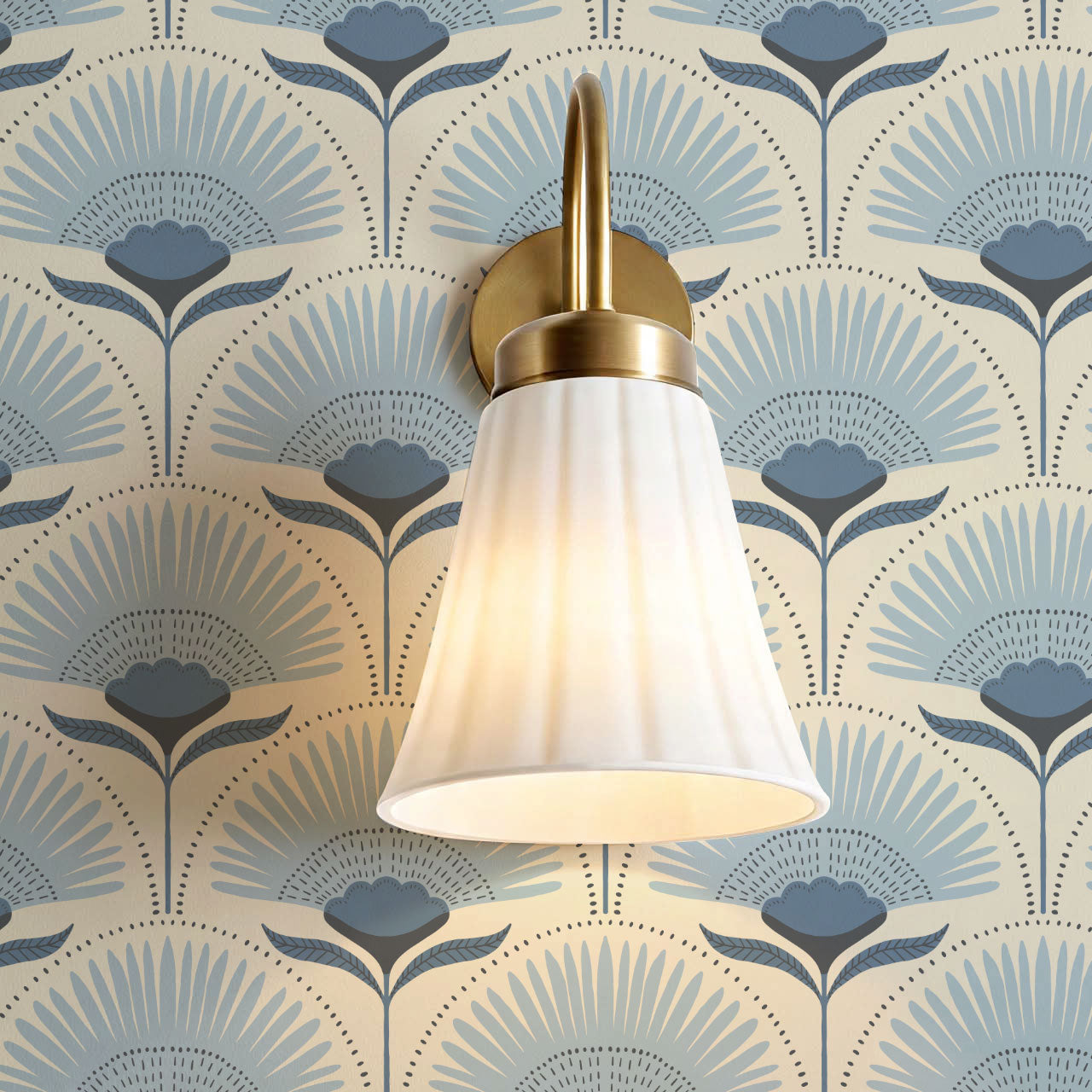 Audrey Palm Floral French Blue Wallpaper