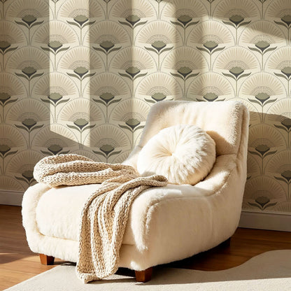 Audrey Palm Floral Sage Cream Wallpaper