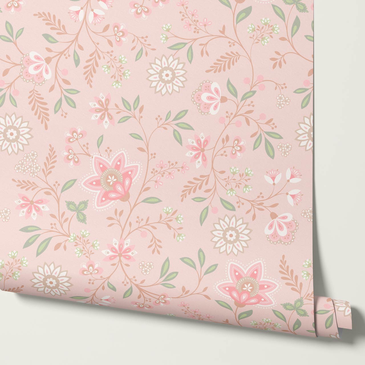 Auguste Large Springvine Blush Sage Wallpaper