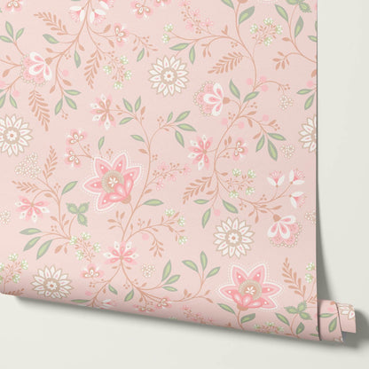 Auguste Large Springvine Blush Sage Wallpaper