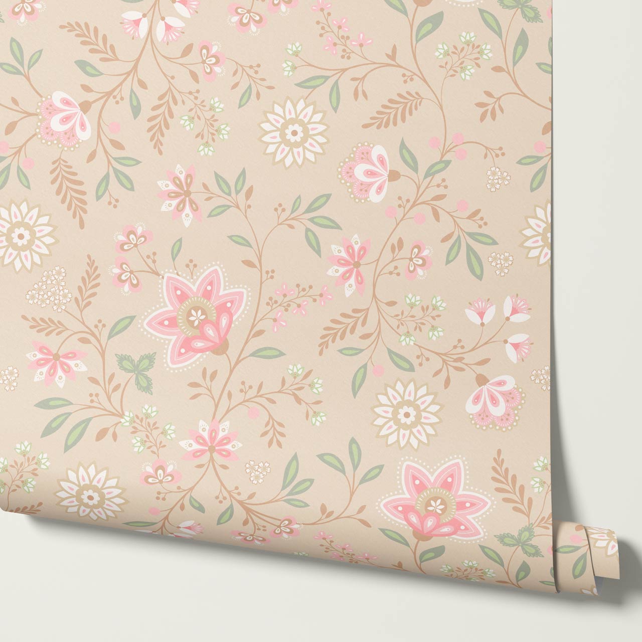 Auguste Large Springvine Coral Pink Wallpaper