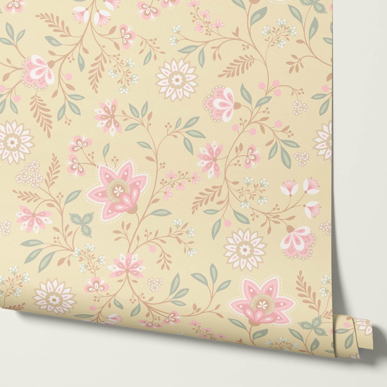Auguste Large Springvine Warm Butter Pastel Wallpaper