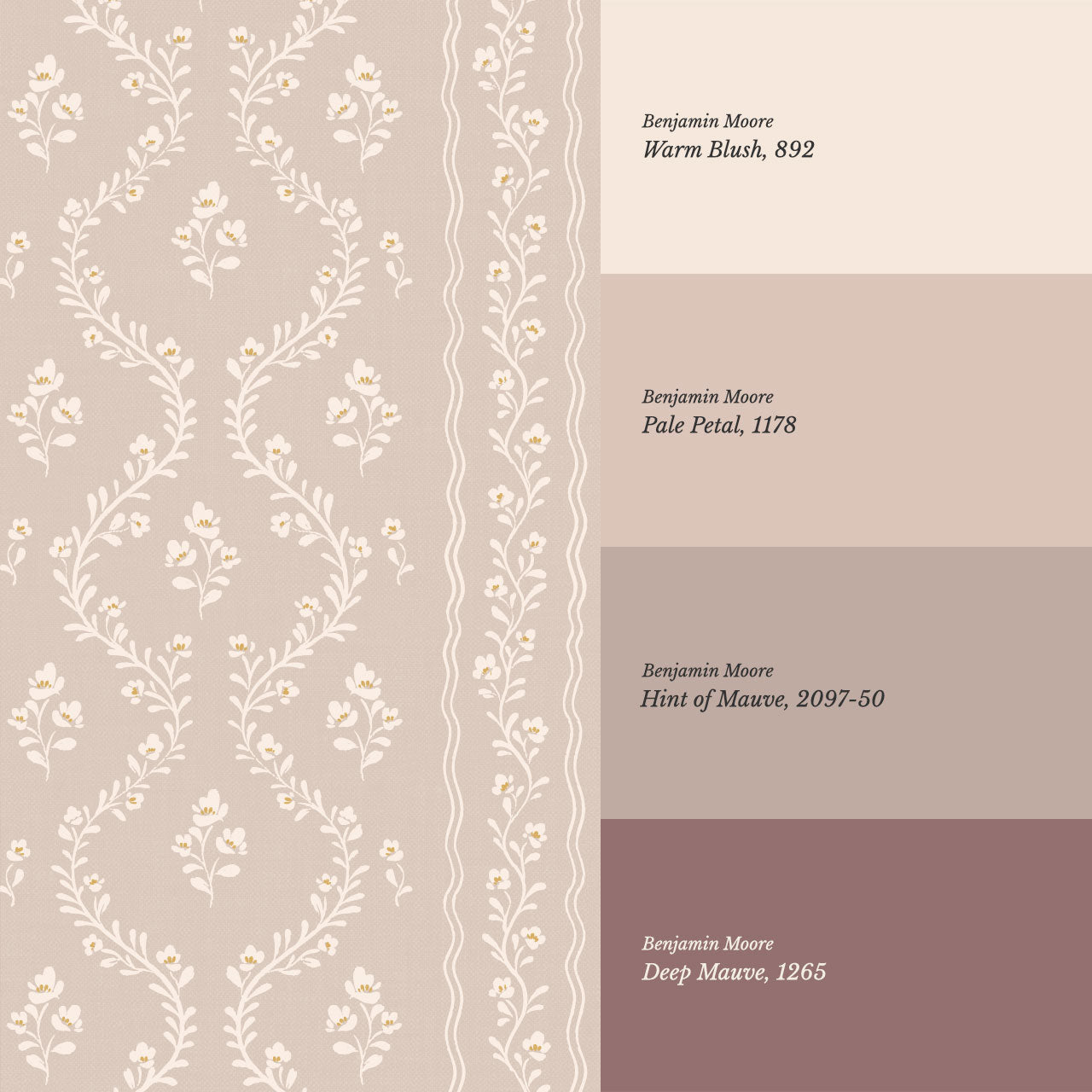 Arianna Lacey Floral Vines Mauve Wallpaper