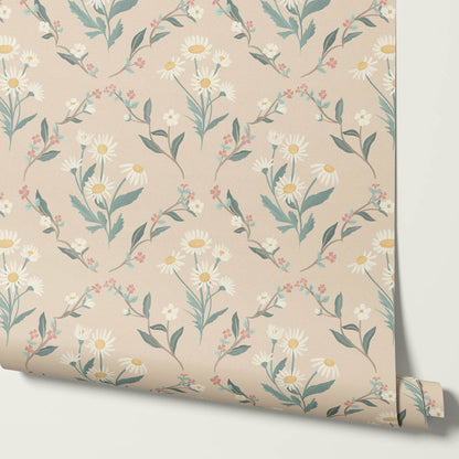 Aurora Floral Almond Wallpaper
