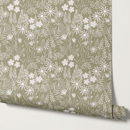 Ava Herbarium Olive Wallpaper