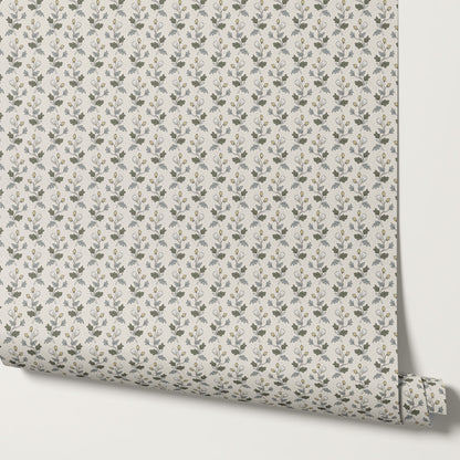 Jayleen Indiska Florals Olive Green Wallpaper