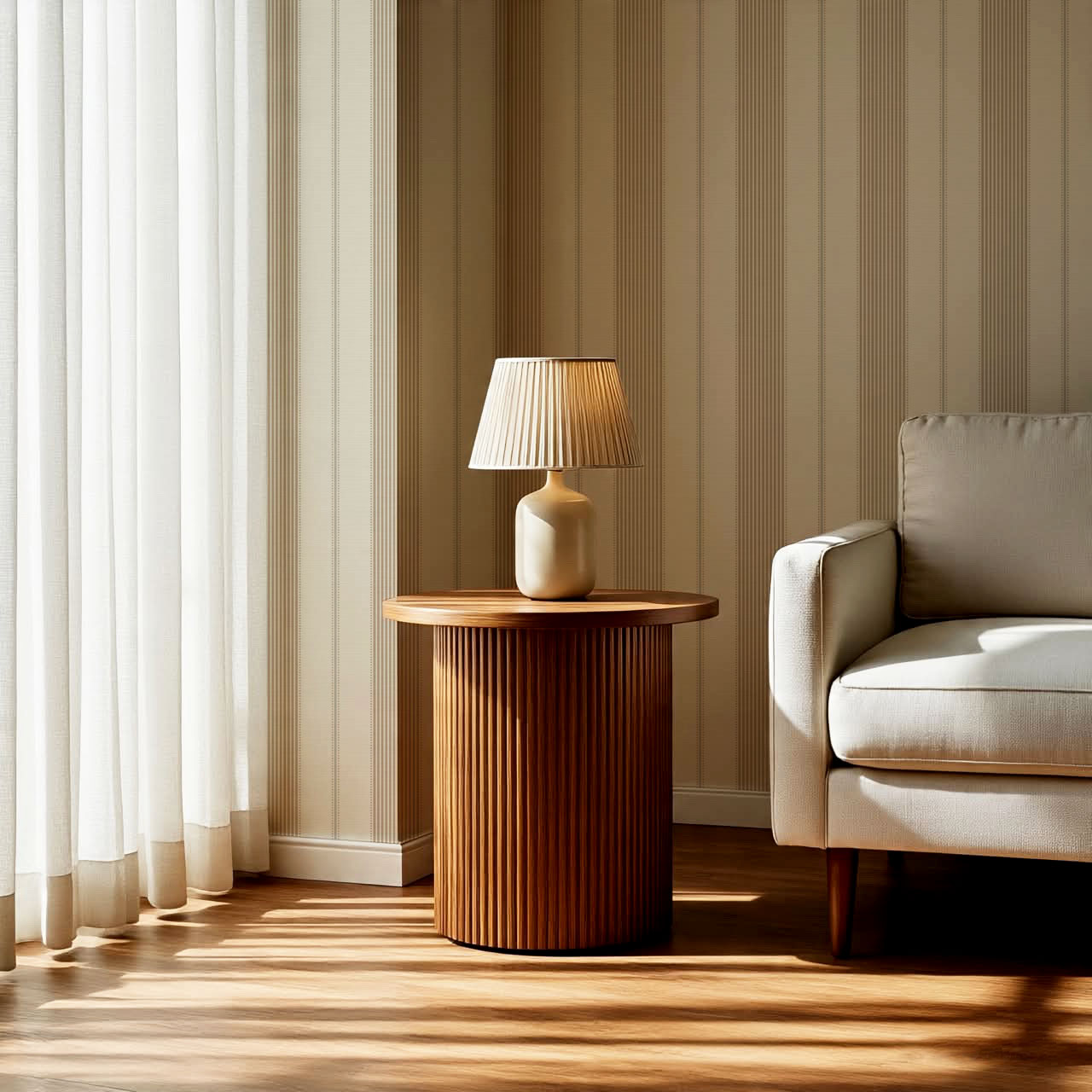 Avril Dotted Stripes Beige Wallpaper