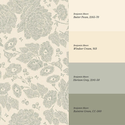 Axelle Petunias & Peonies Butter Sage Wallpaper