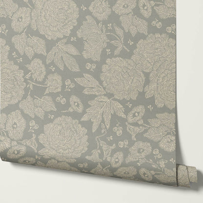 Axelle Petunias & Peonies Antique Sage Wallpaper