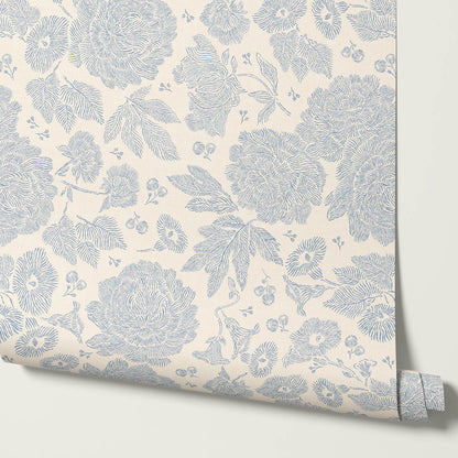 Axelle Petunias & Peonies Butter Sky Wallpaper