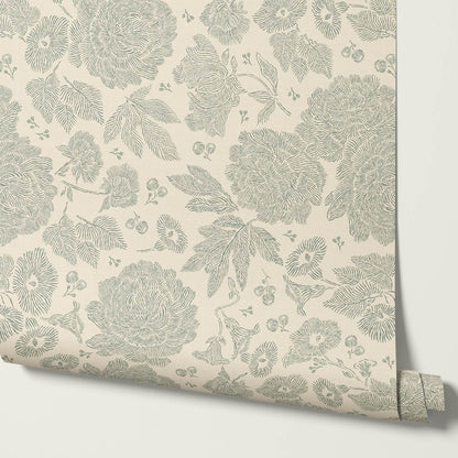 Axelle Petunias & Peonies Butter Sage Wallpaper