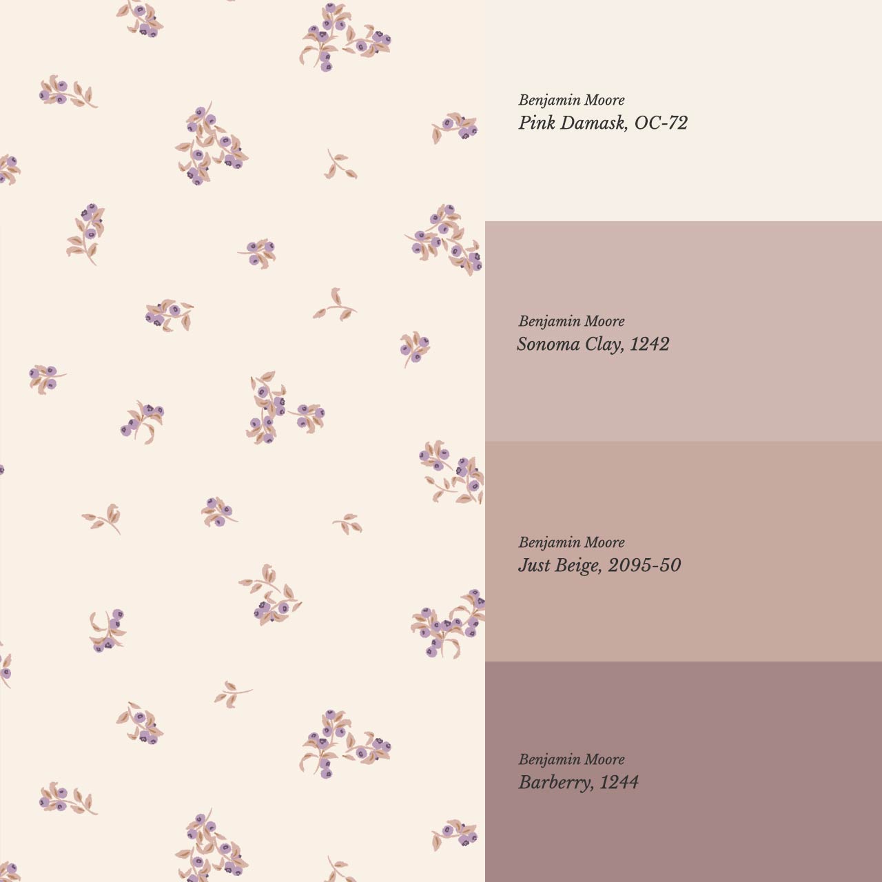 Ayla Delicate Berries Cream Purple Wallpaper
