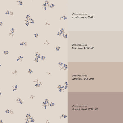 Ayla Delicate Berries Taupe Blue Wallpaper