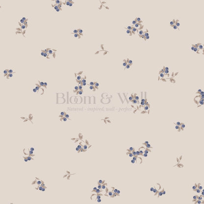 Ayla Delicate Berries Taupe Blue Wallpaper