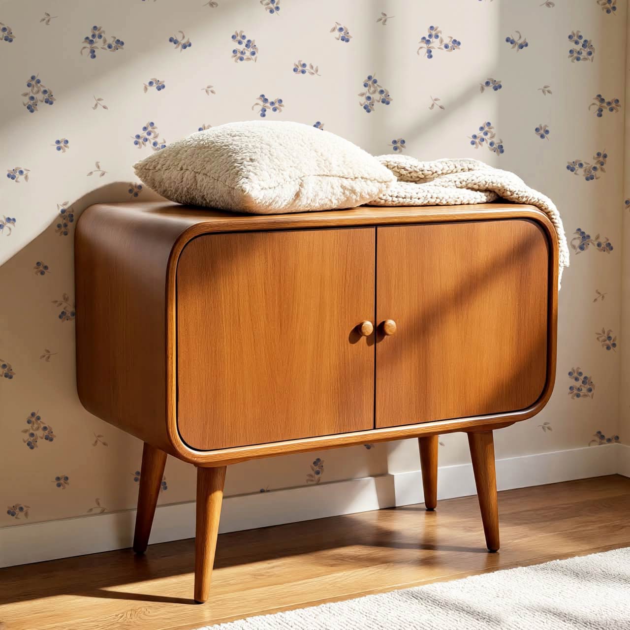 Ayla Delicate Berries Taupe Blue Wallpaper