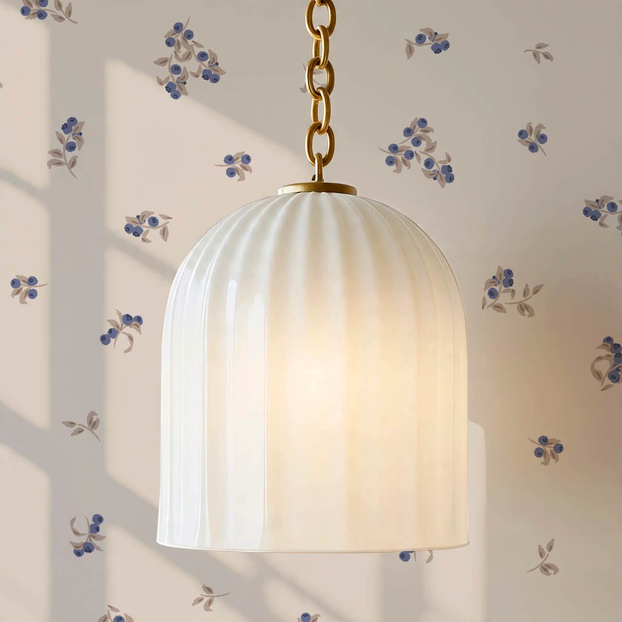 Ayla Delicate Berries Taupe Blue Wallpaper