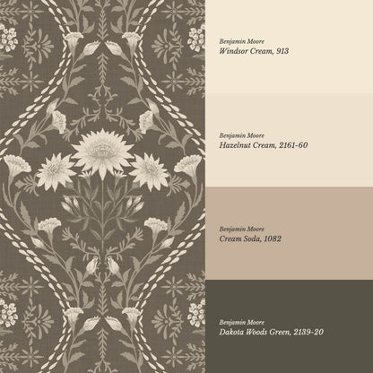 Azalea Ogee Large Fall Florals Olive Wallpaper