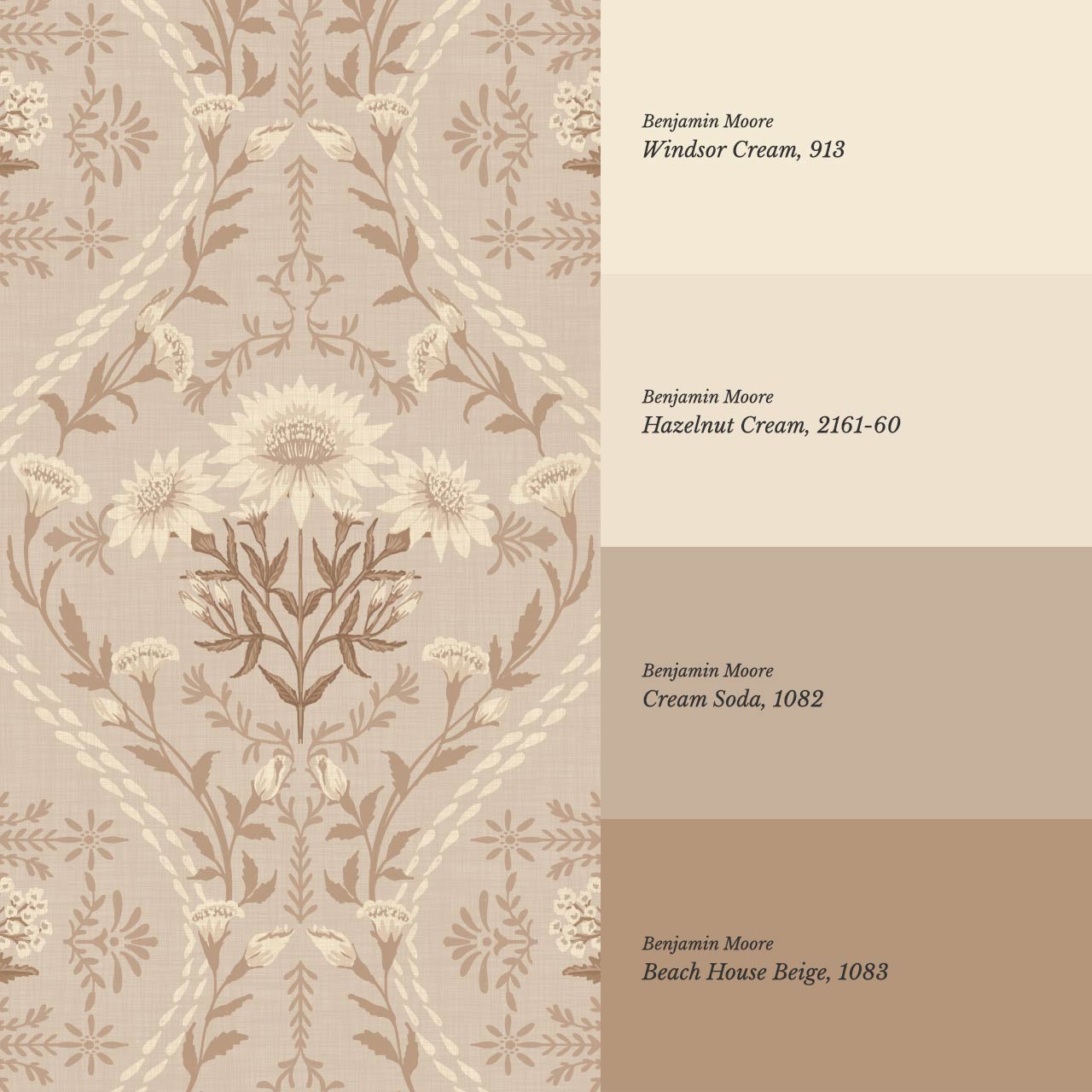 Azalea Ogee Large Fall Florals Cappuccino Wallpaper