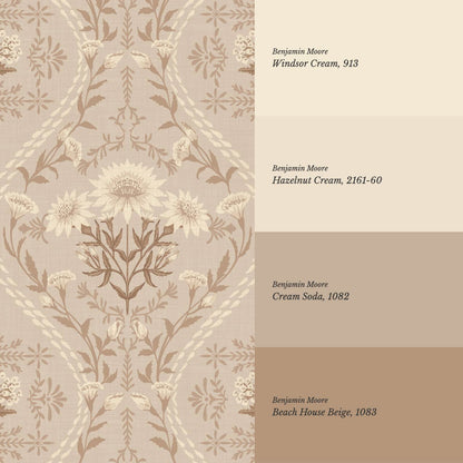 Azalea Ogee Large Fall Florals Cappuccino Wallpaper