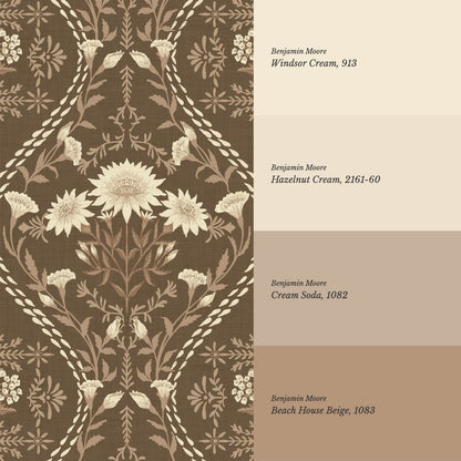 Azalea Ogee Large Fall Florals Earth Wallpaper