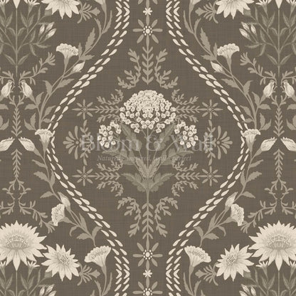 Azalea Ogee Large Fall Florals Olive Wallpaper