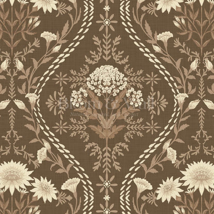 Azalea Ogee Large Fall Florals Earth Wallpaper