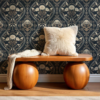 Azalea Ogee Large Fall Florals Navy Pattern