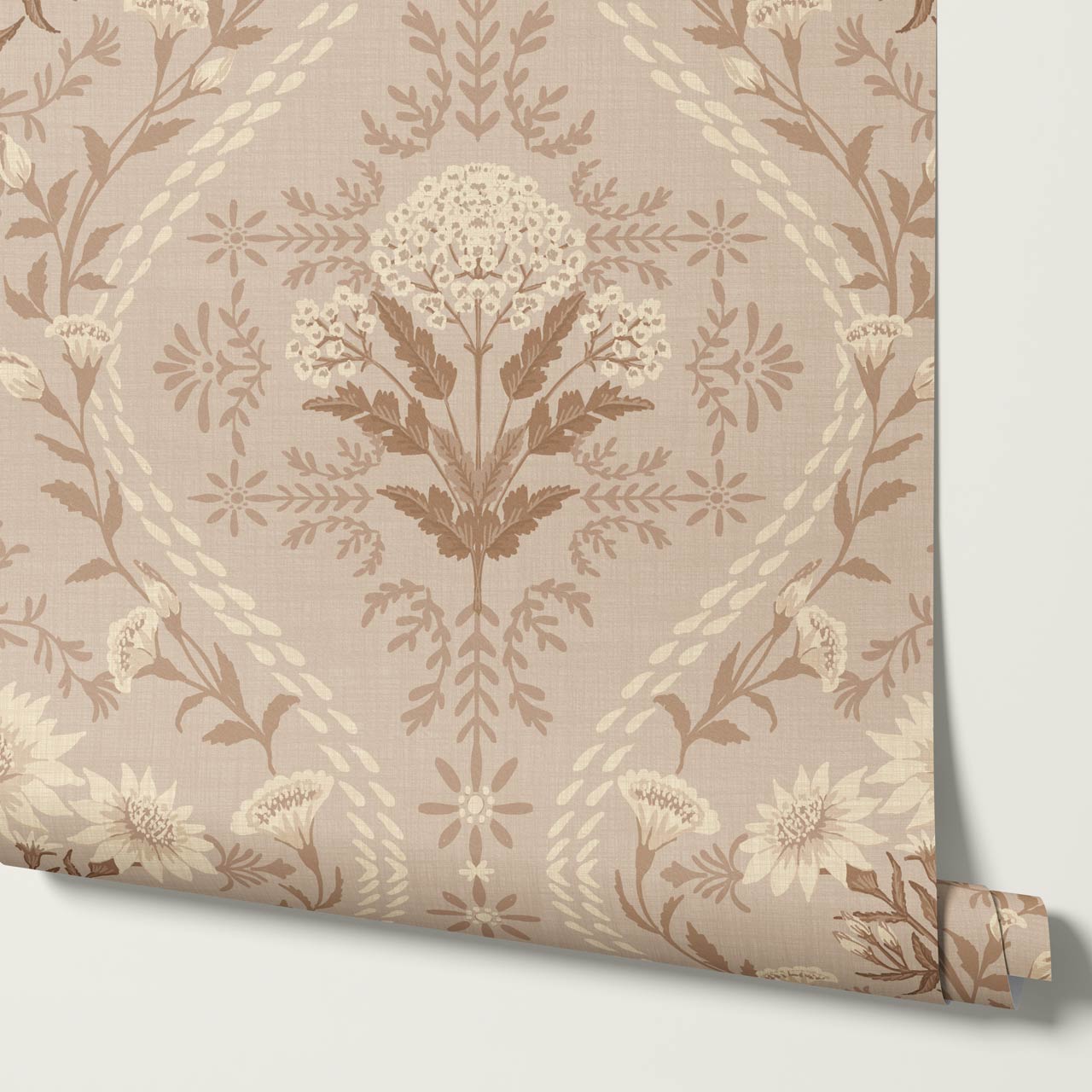 Azalea Ogee Large Fall Florals Cappuccino Wallpaper
