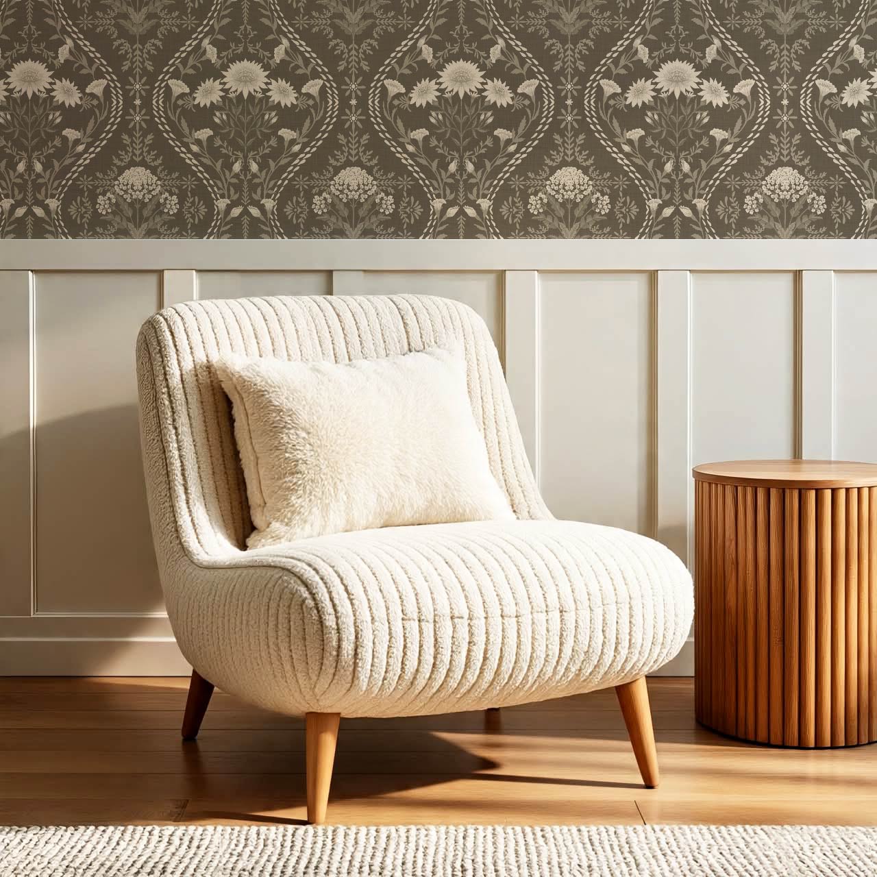 Azalea Ogee Large Fall Florals Olive Wallpaper