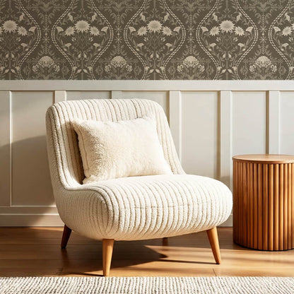 Azalea Ogee Large Fall Florals Olive Wallpaper
