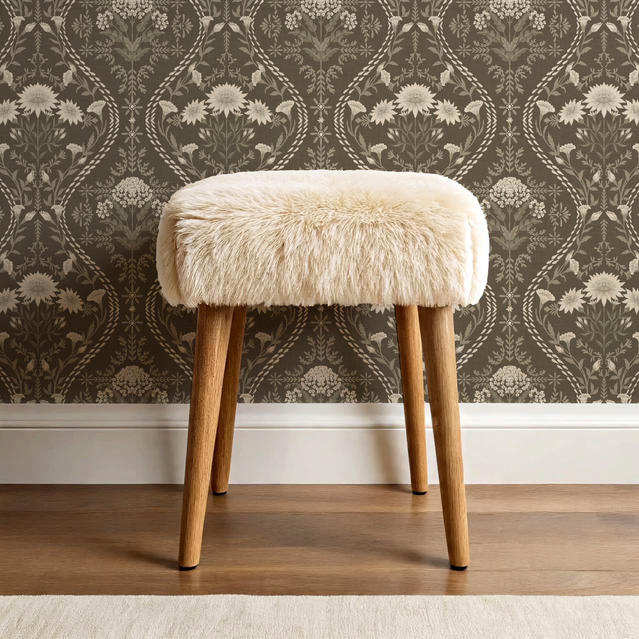 Azalea Ogee Large Fall Florals Olive Wallpaper