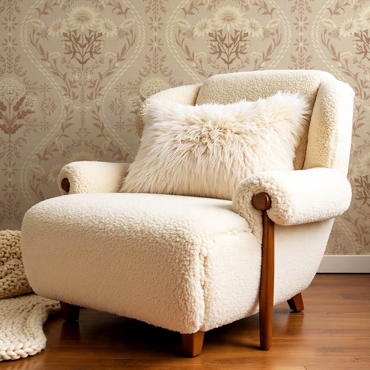 Azalea Ogee Large Fall Florals Cappuccino Wallpaper