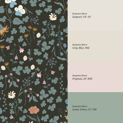 Basia Wildflower Meadow Coal Green Wallpaper