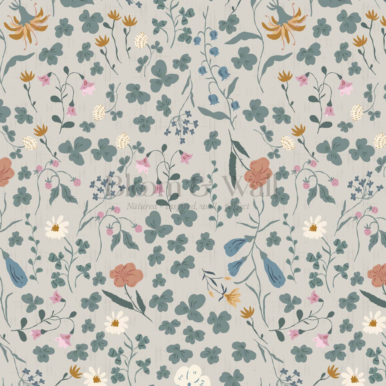 Basia Wildflower Meadow Stone Green Wallpaper
