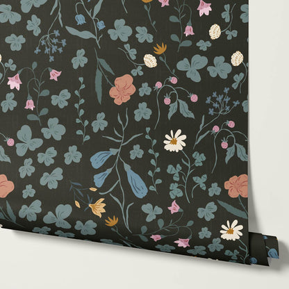 Basia Wildflower Meadow Coal Green Wallpaper