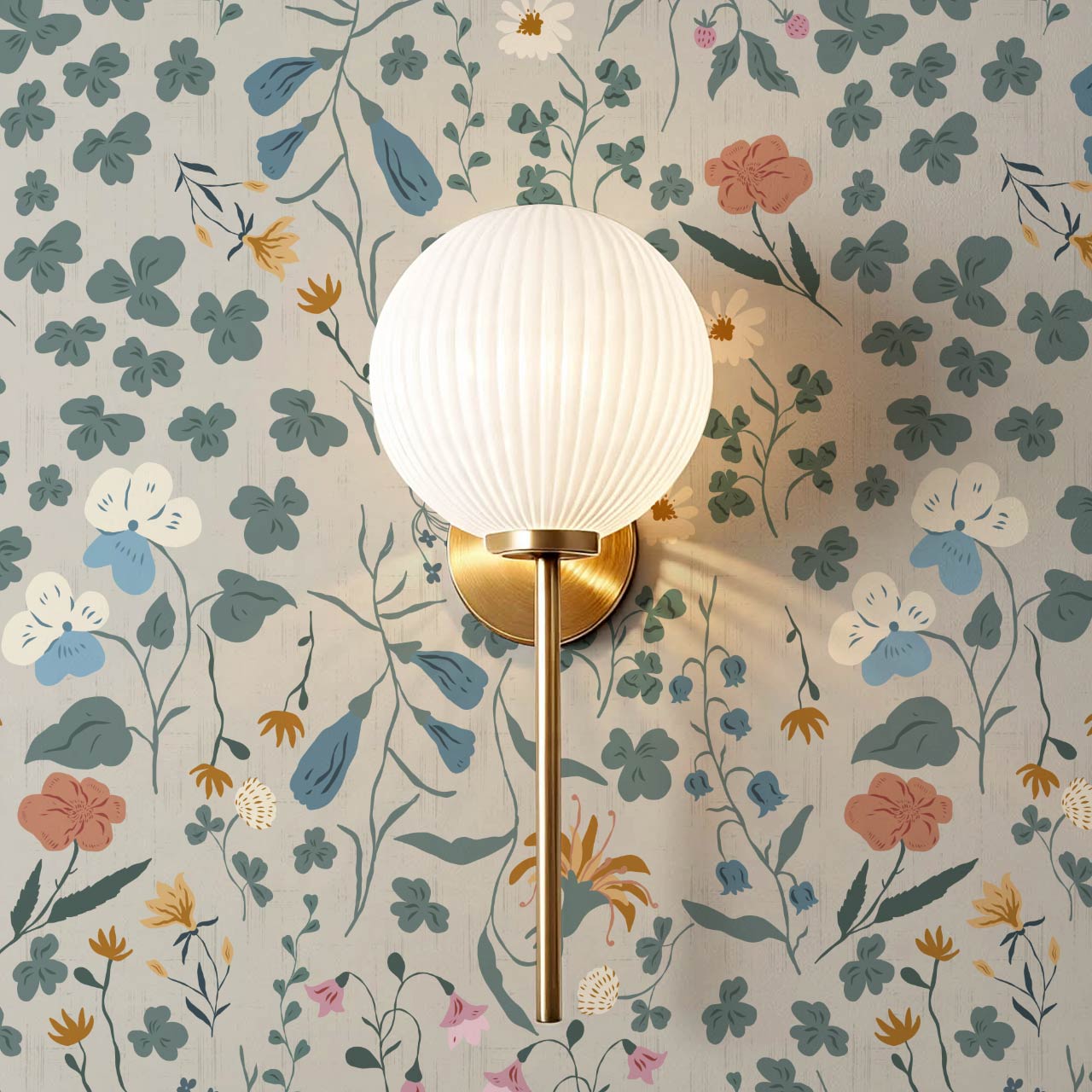 Basia Wildflower Meadow Stone Green Wallpaper