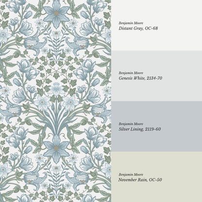 Baylin Large Blooming Trellis Sky Green Wallpaper