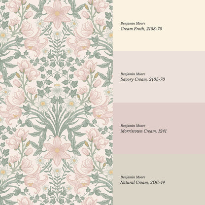 Baylin Large Blooming Trellis Pink Green Wallpaper