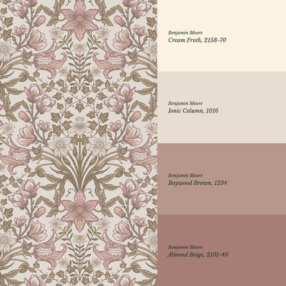 Baylin Large Blooming Trellis Mauve Vintage Olive Wallpaper